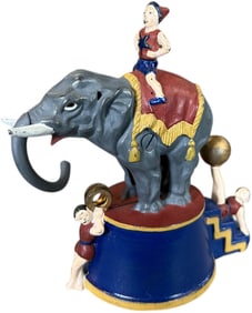 ELEPHANT & THREE CLOWNS MECHANICAL BANK