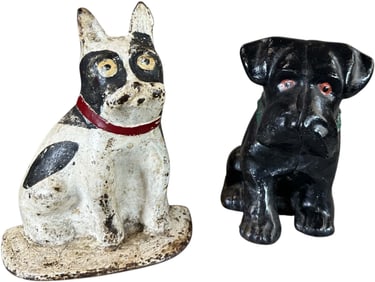 TWO SITTING DOG DOORSTOPS
