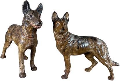 TWO GERMAN SHEPHERD DOG DOORSTOPS