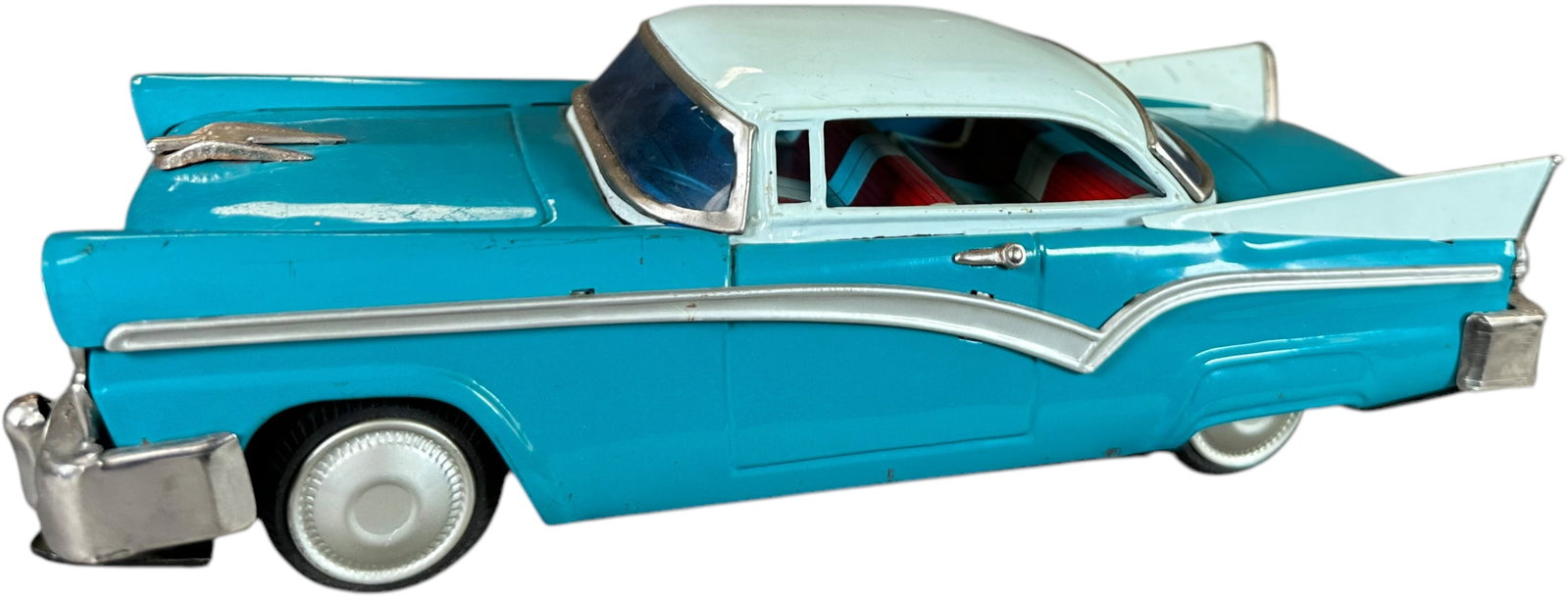 ET CO JAPAN NEW FORD COUPE: 13. ET CO JAPAN NEW FORD COUPE | Japan, working friction driven motor. | 12" l. | Some corrosion to chrome plate bumpers, overall (Very Good to Excellent Condition) | $150 - $300