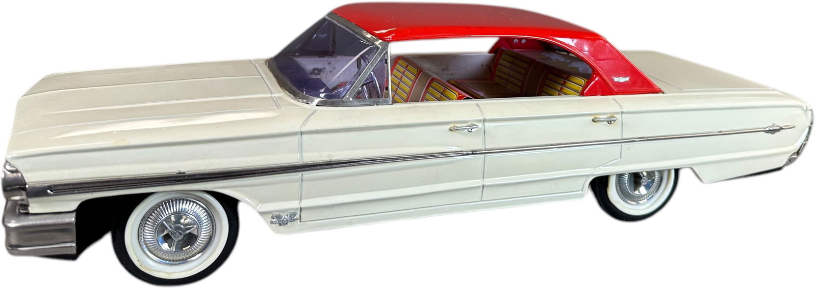 RICO SPAIN 1964 FORD GALAXIE: 139. RICO SPAIN 1964 FORD GALAXIE | Spain, working friction driven motor. Ex: Ira Bernstein Collection. | 19" l. | A few very small spots of touchup, some misshape to plastic at wheels, (Excellent Con