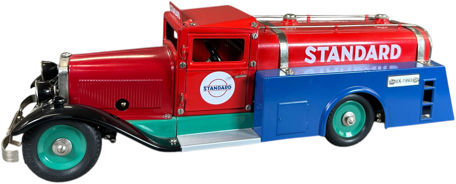 MARKLIN STANDARD OIL TANKER TRUCK: 209. MARKLIN STANDARD OIL TANKER TRUCK | Germany. Wind-up motor is working. Ex: Ira Bernstein Collection. | 16.5" l. | Re-issue example, (Excellent Condition) | $150 - $300