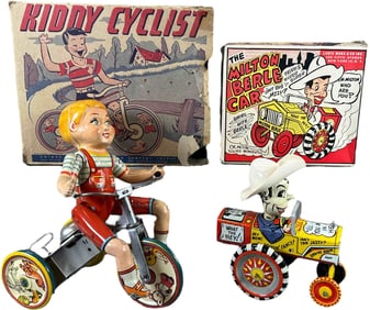 BOXED KIDDIE CYCLIST & MILTON BERLE CAR