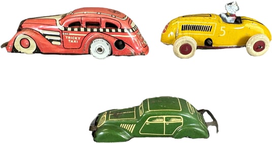 THREE SMALL LITHOGRAPHED WIND-UP CARS