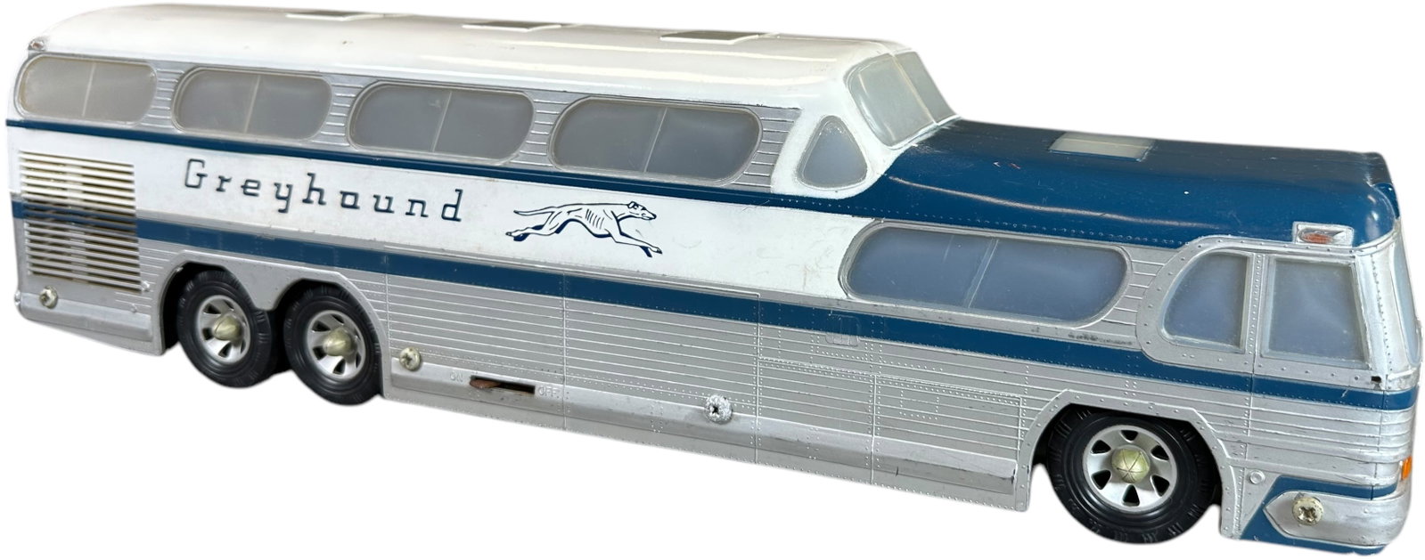 USA GREYHOUND BUS PROMOTIONAL: 360. USA GREYHOUND BUS PROMOTIONAL | Battery case missing connection, battery-op inactive. Ex: Ira Bernstein Collection. | 17.5" l. | (Excellent Condition) | $100 - $200