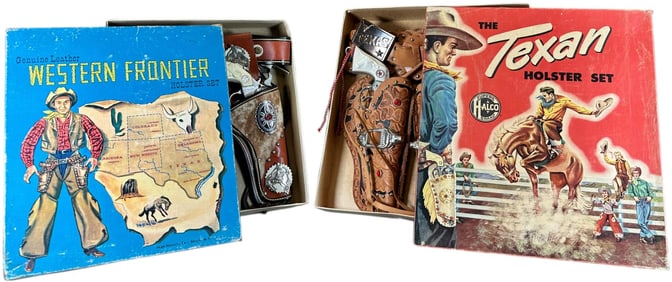 TWO BOXED WESTERN CAP GUNS W/ HOLSTER