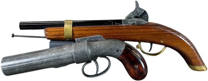 PEPPERBOX & FLINTLOCK OLD TIME CAP PISTOLS