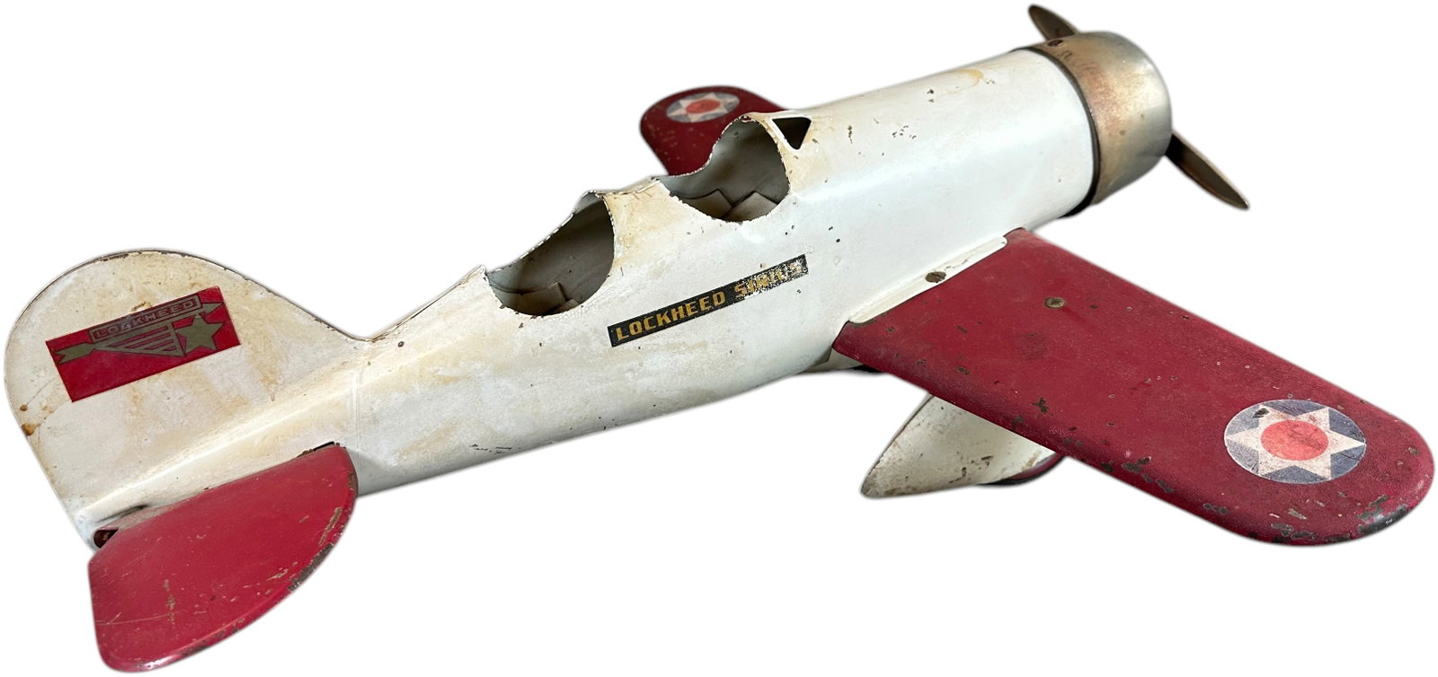 STEELCRAFT LOCKHEED SIRIUS PLANE: 419. STEELCRAFT LOCKHEED SIRIUS PLANE | 22.5" wings. | Could benefit from a cleaning and polishing, all original (Very Good to Excellent Condition) | $250 - $500