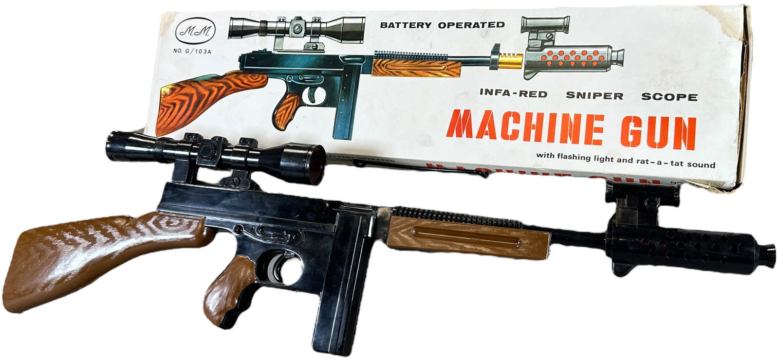 M.M INFA-RED SNIPER SCOPE MACHINE CAP GUN: 456. M.M INFA-RED SNIPER SCOPE MACHINE CAP GUN | 24" l. | (Pristine Condition) | $150 - $300
