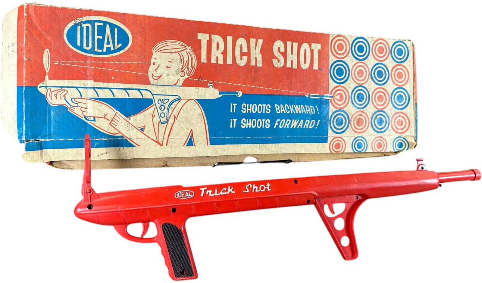 IDEAL TRICK SHOT CAP PISTOL: 458. IDEAL TRICK SHOT CAP PISTOL | 26.5" l. | Minor wear to box, (Pristine Condition) | $75 - $150