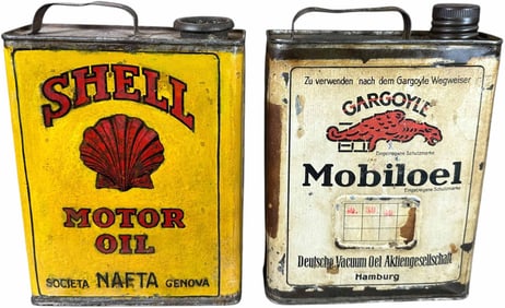 GARGOYLE & SHELL 3-LITER MOTOR OIL CANS