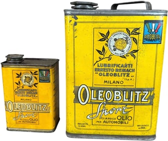 TWO ITALIAN OLEOBLITZ MOTOR OIL CANS