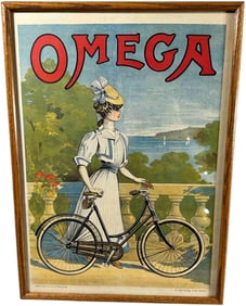 FRAMED OMEGA BICYCLE ADVERTISING POSTER