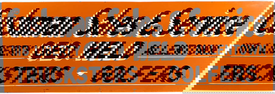 PORCELAIN CUSHMAN SALES & SERVICE SIGN: 59. PORCELAIN CUSHMAN SALES & SERVICE SIGN | One sided porcelain enameled advertising sign, Allentown PA. | 12" h. x 36" w. | (Excellent to Pristine Condition) | $500 - $1,000