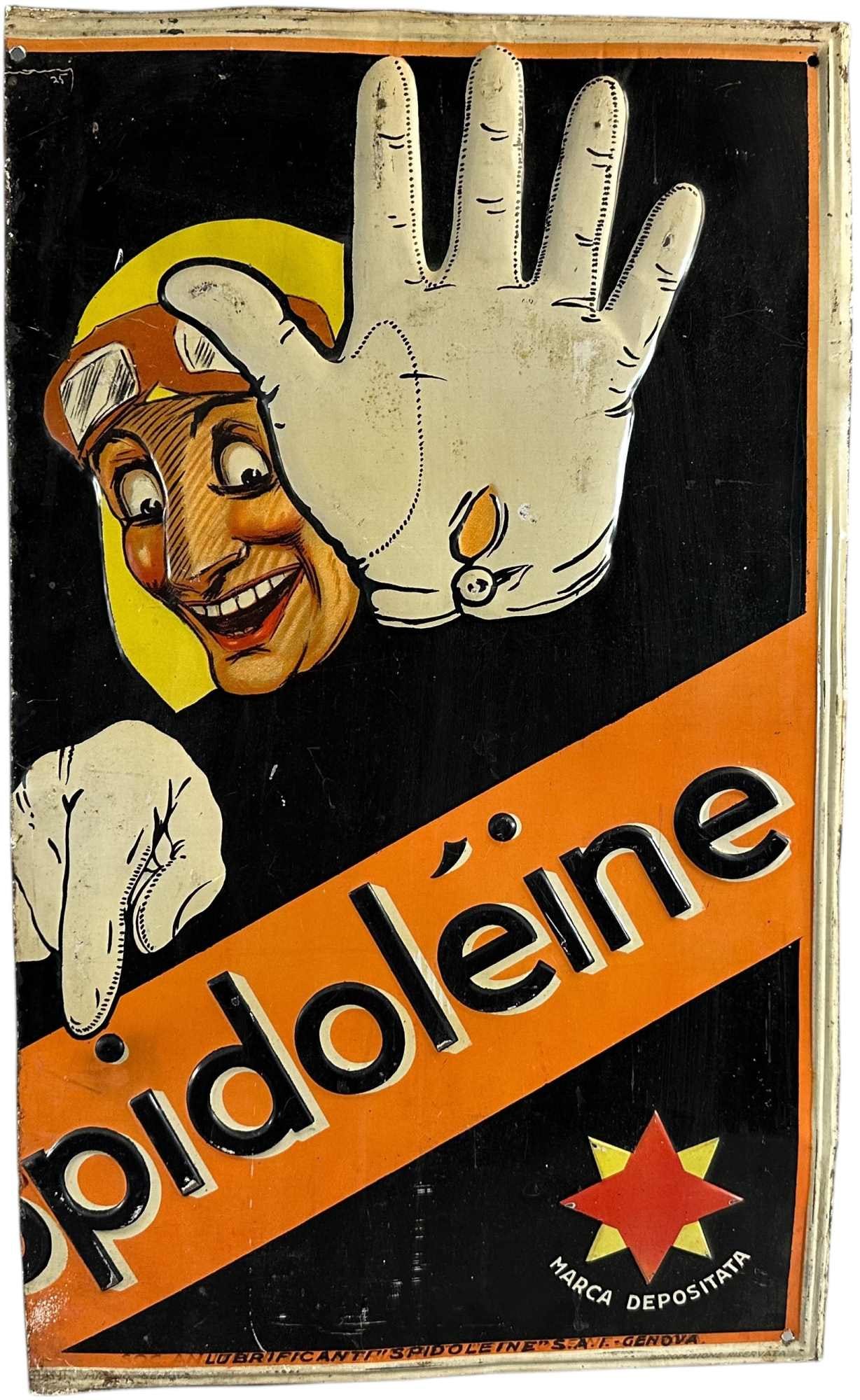 SPIDOLEINE MOTOR OIL EMBOSSED TIN SIGN (1 of 7)