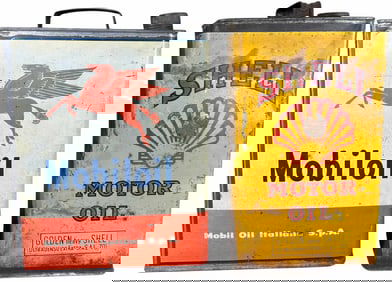 ITALIAN SHELL AND MOBIL MOTOR OIL CANS