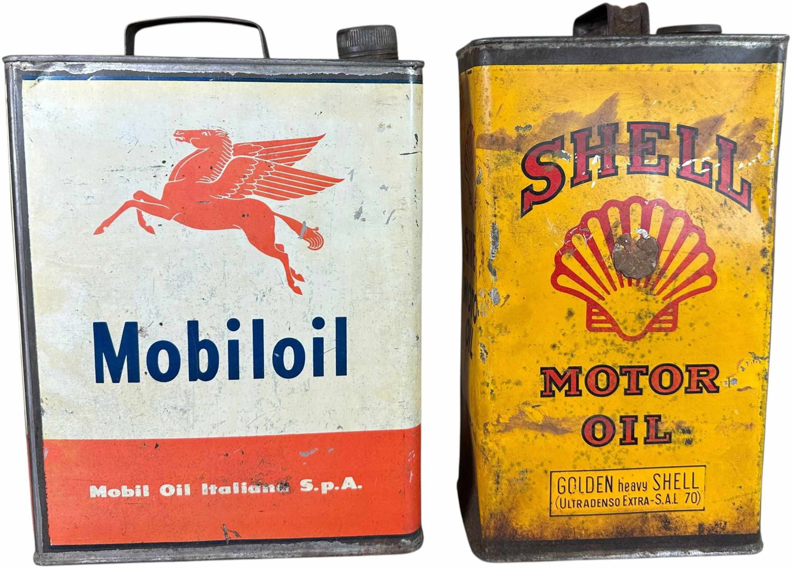 ITALIAN SHELL AND MOBIL MOTOR OIL CANS (1 of 8)