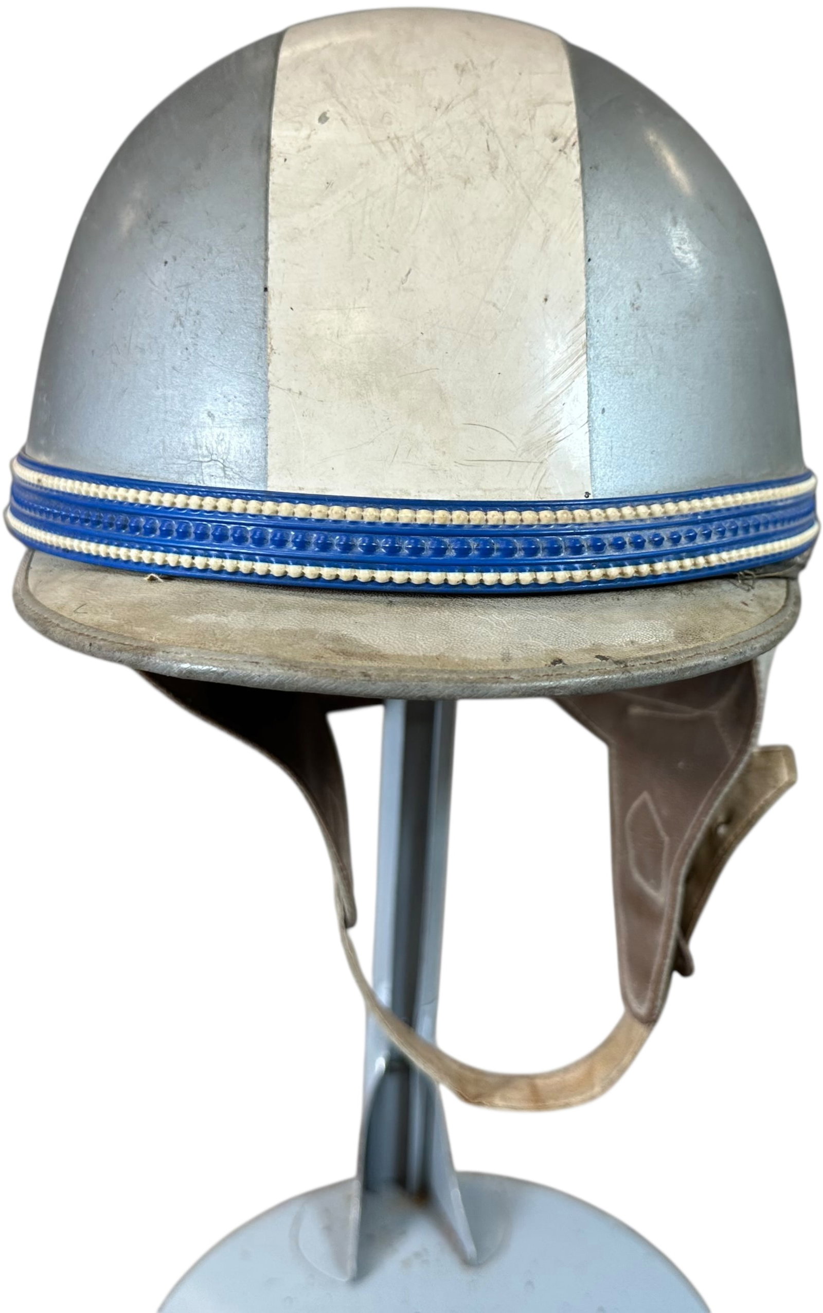 ITALIAN ADULT MOTORCYCLE HELMET: 104. ITALIAN ADULT MOTORCYCLE HELMET | From the Italian collection of Steno Tonelli. | 7.5" dia. | (Very Good Condition) | $100 - $200
