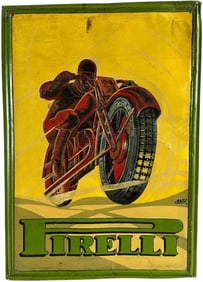 PIRELLI MOTORCYCLE TIRES EMBOSSED TIN SIGN