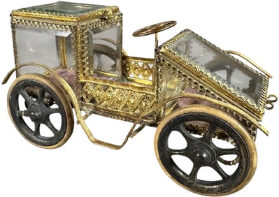 BEVELED GLASS GILDED AUTOMOBILE JEWELRY BOX