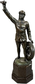 BRONZE CHAUFFER STATURE ON MARBLE BASE