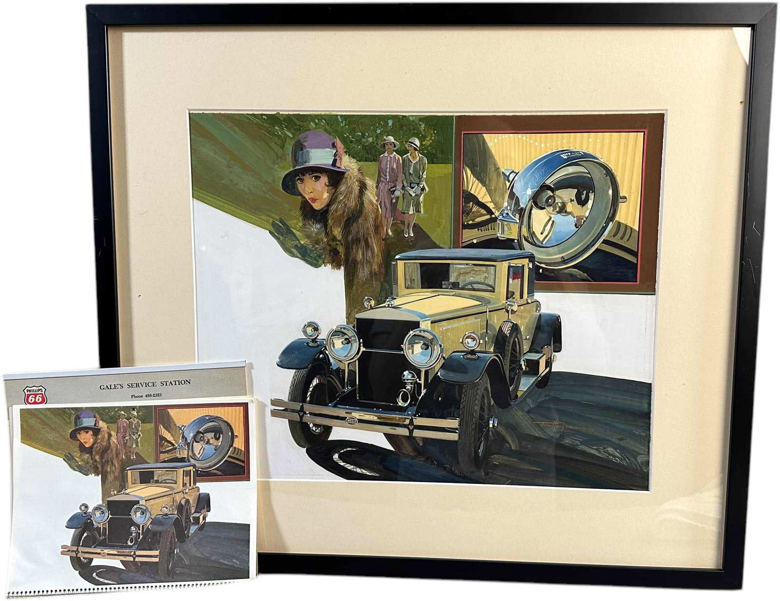 FRAMED T. HOYNE ORIGINAL 1925 DOBLE COUPE: 174. FRAMED T. HOYNE ORIGINAL 1925 DOBLE COUPE | With a 1973 calendar, this car photo appears in October. Behind glass and matted in frame. | 24" w. x 21" h. | (Excellent to Pristine Condition) | $300
