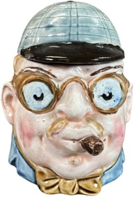 DRIVER BUST MAJOLICA CERAMIC TOBACCO JAR