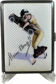 ENAMELED AUTOMOTIVE WOMAN CIGARETTE CASE