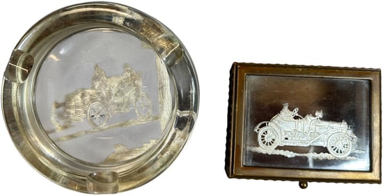 AUTOMOTIVE THEME TRINKET BOX W/ GLASS ASHTRAY