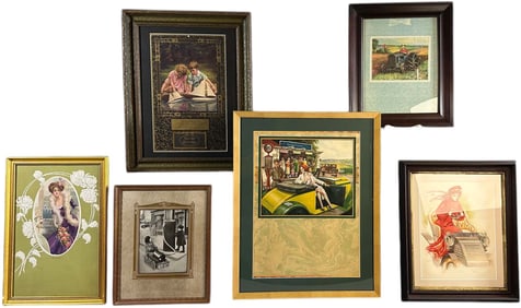 GROUPING OF SIX FRAMED AUTOMOTIVE ARTWORK