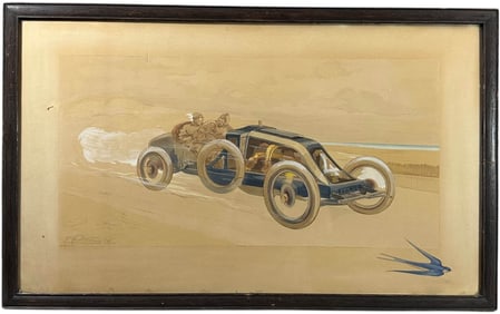 FRAMED MONTAUT BLUE BIRD RACE CAR PRINT