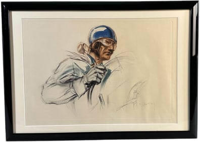 FRAMED GEO HAM RACE CAR DRIVER BLUE HELMET