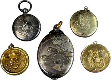 FIVE TRANSPORTATION THEME LOCKETS