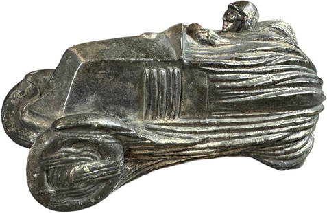 FRENCH RENAULT RACE CAR MASCOT: 226. FRENCH RENAULT RACE CAR MASCOT | Underside inscription reads "Edite Par Pontille Automibile", early 1920's representation of a Renault racing car mascot hood ornament. From the David Bausch Autom