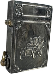 SILVER PLATE AUTOMOTIVE THEME CIGARETTE LIGHTER