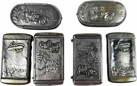 SIX SILVER PLATE TRANSPORTATION MATCH SAFES