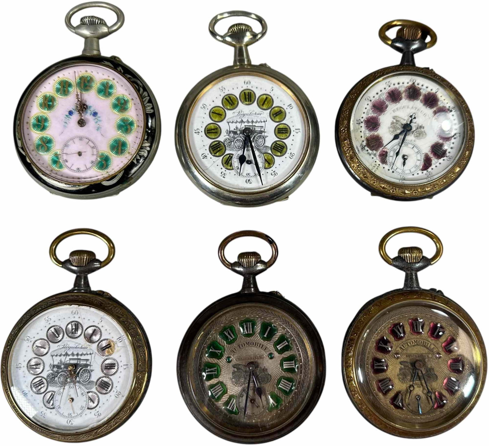 PORCELAIN NUMBER POCKET WATCHES: 265. PORCELAIN NUMBER POCKET WATCHES | From the David Bausch Automobilia collection. | 3.5" l. | Not winding or ticking, ranging from (Very Good Condition) to (Excellent Condition) | $1,000 - $2,000