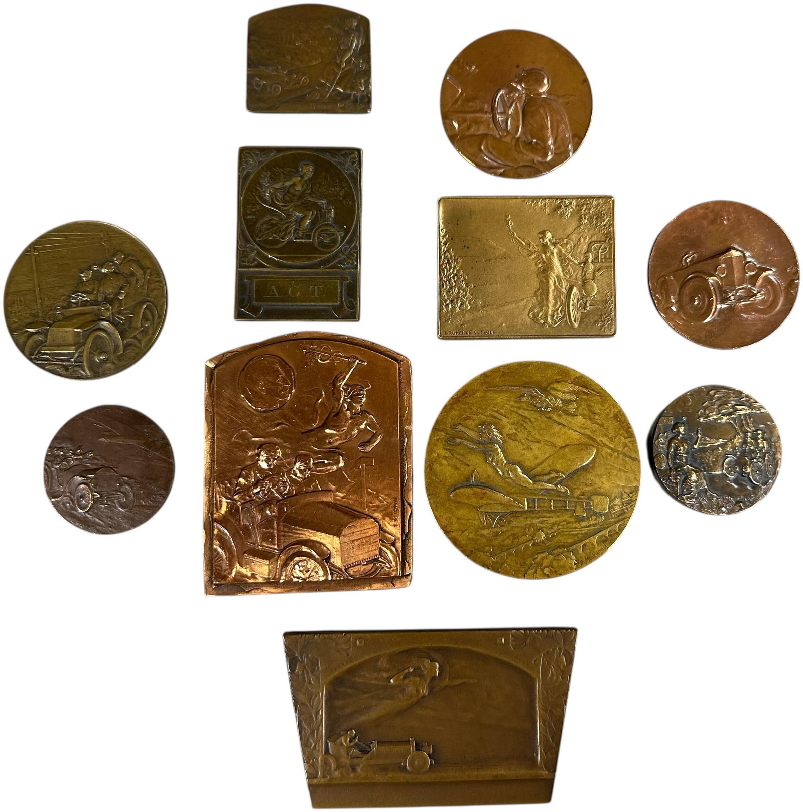 GROUPING OF EARLY TRANSPORTATION BRONZE AWARDS: 268. GROUPING OF EARLY TRANSPORTATION BRONZE AWARDS | From the David Bausch Automobilia collection. | 3.5" l. | (Excellent Condition) overall. | $500 - $1,000