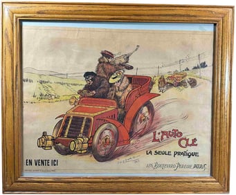FRAMED 1903 COSSARD L'AUTO CLE POSTER