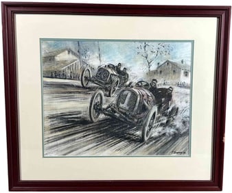 FRAMED PETER HEARSEY AUTO RACE PAINTING