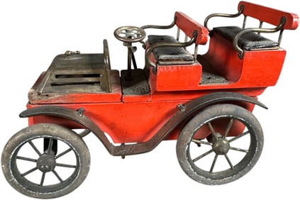 WOOD AUTOMOBILE CIGARETTE BOX W/ MATCH HOLDER