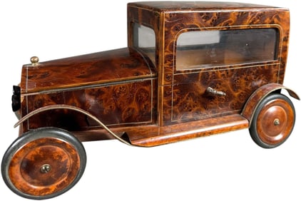 BURL WALNUT AUTOMOTIVE THEME CIGARETTE BOX