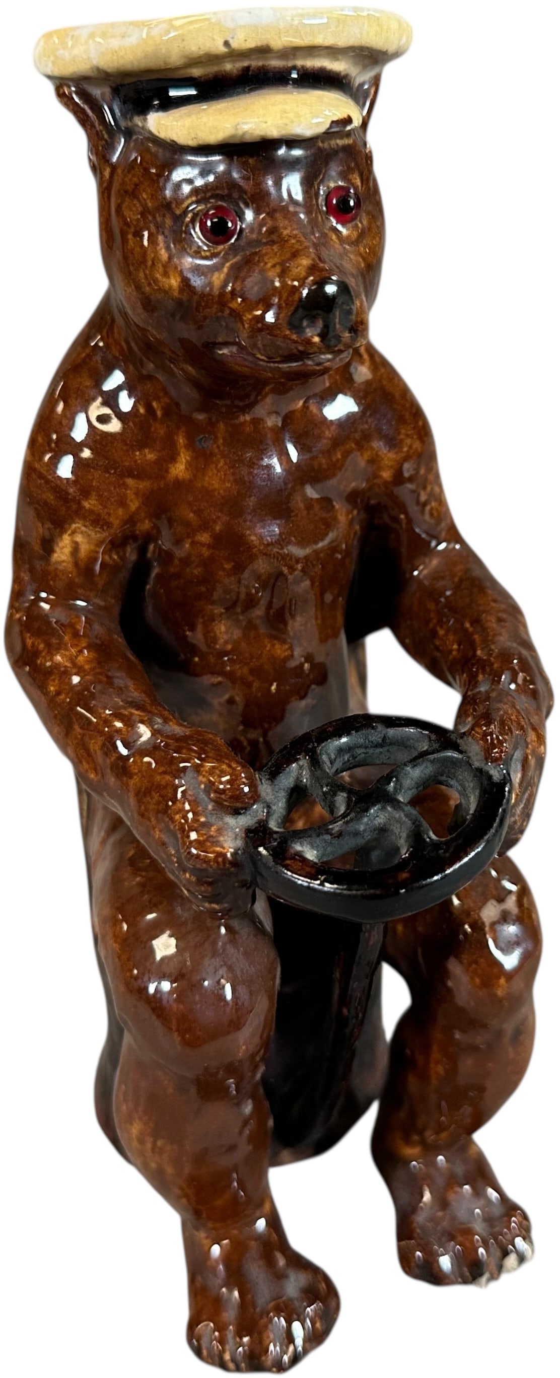 GERMAN REDWARE SEATED BEAR CHAUFFER FIGURINE (1 of 7)