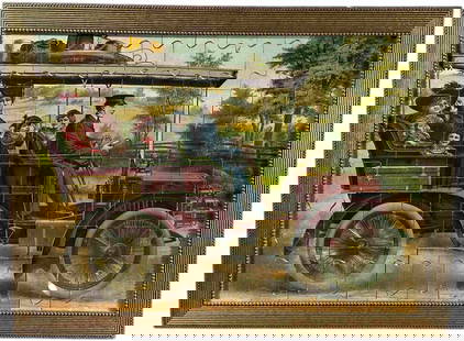 FRAMED MCLOUGHLIN BROS TOURING CAR PUZZLE: 312. FRAMED MCLOUGHLIN BROS TOURING CAR PUZZLE | Behind glass in decorative wooden frame. | 21" h. x 28" w. | (Excellent Condition) | $200 - $400