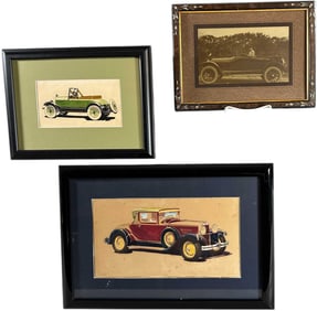 THREE FRAMED AUTOMOBILE ARTWORK