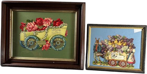 TWO FRAMED EMBOSSED HOLIDAY DIE CUTS