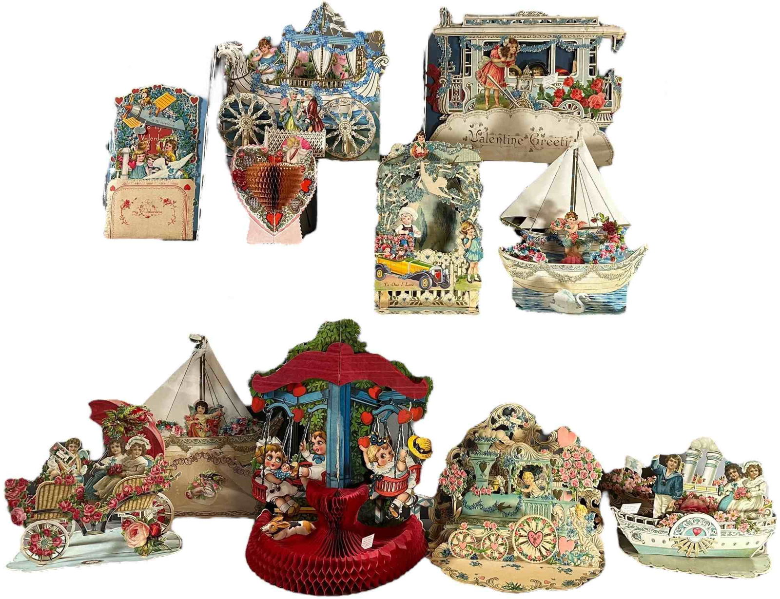 ELEVEN COLORFUL TRANSPORTATION FOLD-OUT VALENTINES (1 of 5)