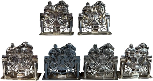 SIX SILVER PLATED AUTOMOTIVE PLACE CARD HOLDERS