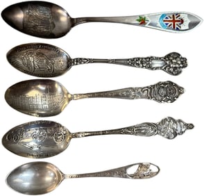 FIVE STERLING SILVER AUTOMOTIVE SOUVENIR SPOONS