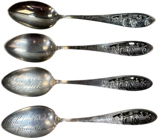 FOUR STERLING SILVER AUTOMOTIVE SOUVENIR SPOONS